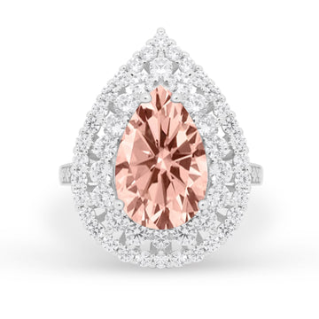 Teardrop Cocktail Ring Pear Simulated Morganite CZ 925 Sterling Silver